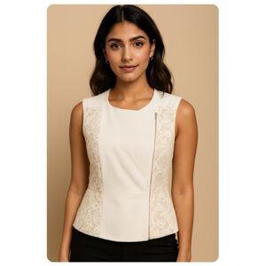 BCBG Maxazria Fitted Vest Lace Blouse Lined Top Womens Size S